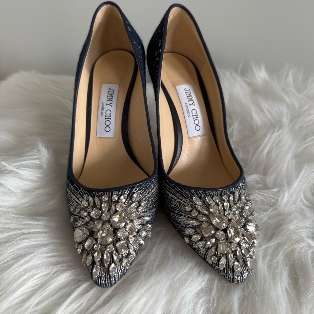 Jimmy Choo Glittering Black Heels with Crystal Embellishments